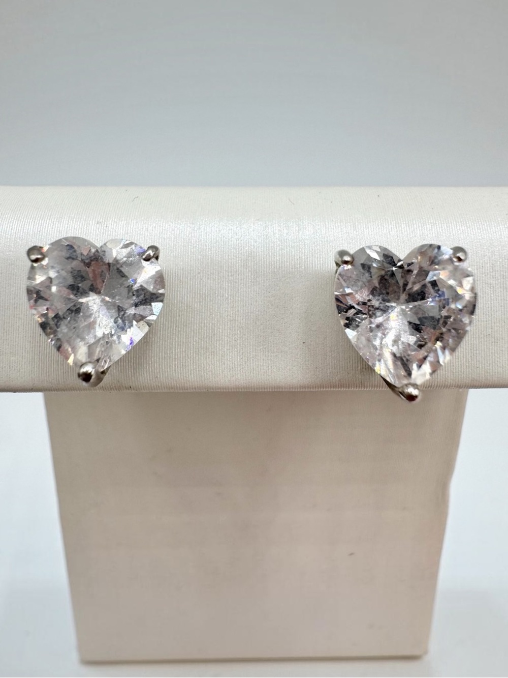 Sterling Silver CZ Heart Stud Earrings JCM Jacmel Mauritius Stamped Signed